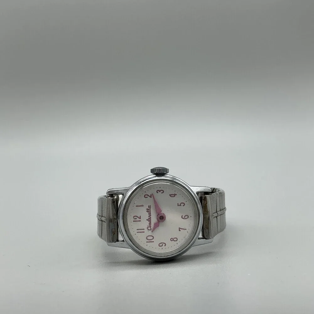 Vintage Timex Cinderella Girls Watch 24mm White Dial Pink Manual Wind Bracelet